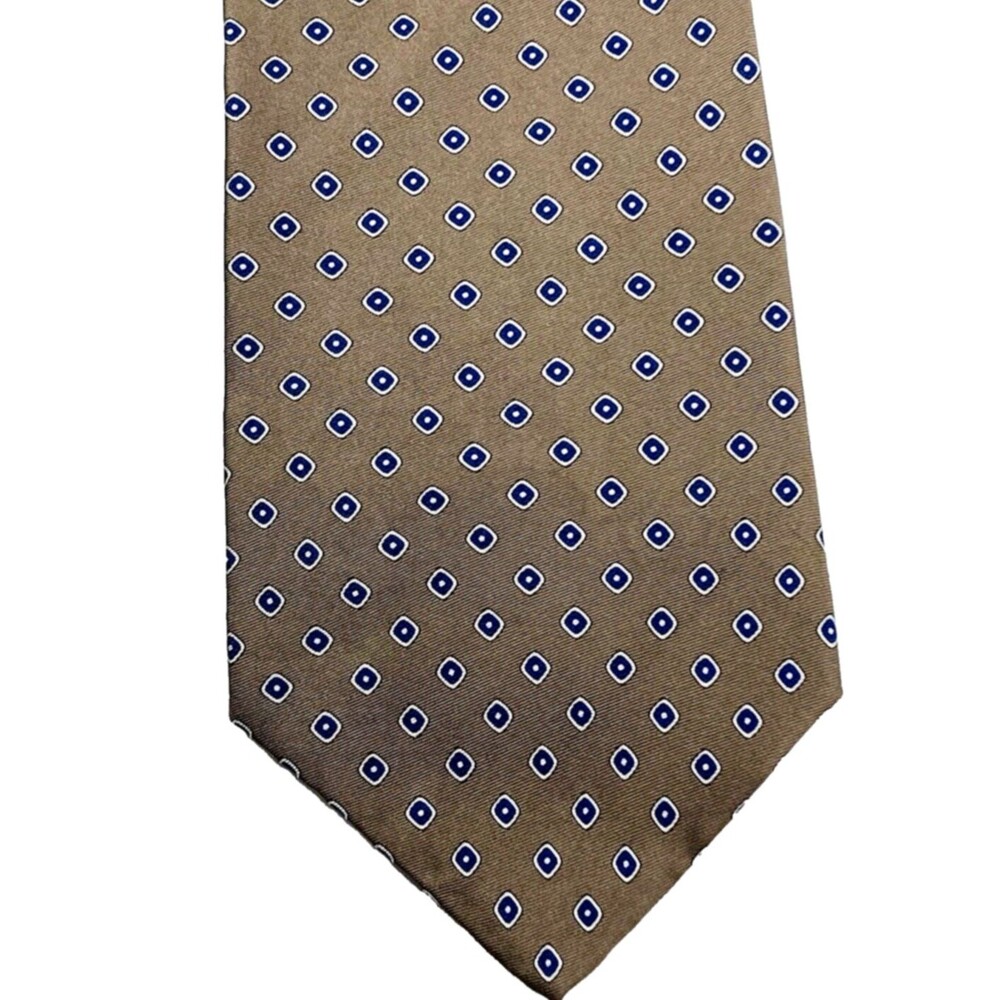 Izod Tie Polka Dot Diamond Beige Tan Brown Imported Silk Preppy Career Y2K